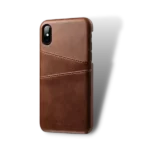 Premium PU Leather Case Ultra Slim For iPhone X with Business Credit Card 2 Slots Holder (Brown)