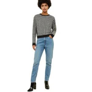 New Look Black Brushed Houndstooth Check Fine Knit Top (Size S)