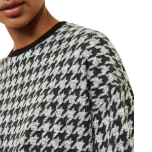 New Look Black Brushed Houndstooth Check Fine Knit Top (Size S)