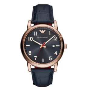 Emporio Armani Three-Hand Date Blue Leather Watch