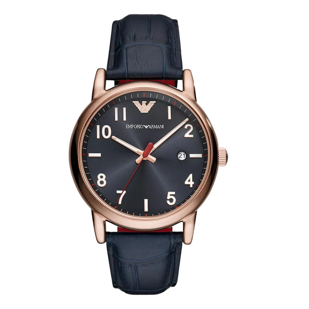 Emporio Armani Three-Hand Date Blue Leather Watch