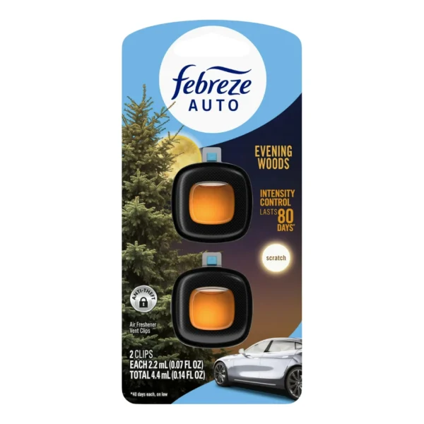 Febreze Auto Air Freshener Vent Clip Evening Woods Scent