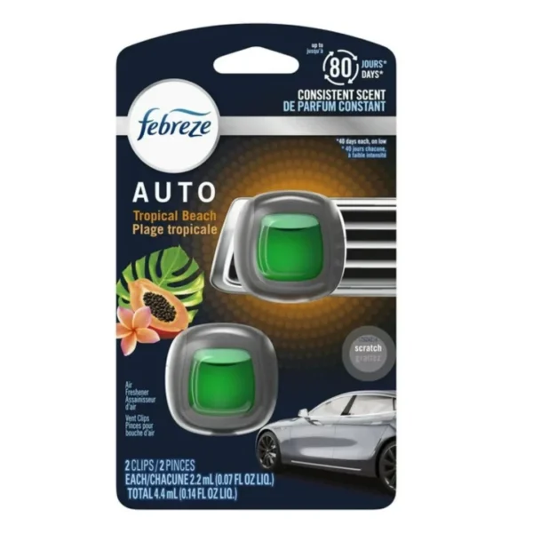 Febreze Auto Air Freshener Vent Clip Tropical Beach Scent