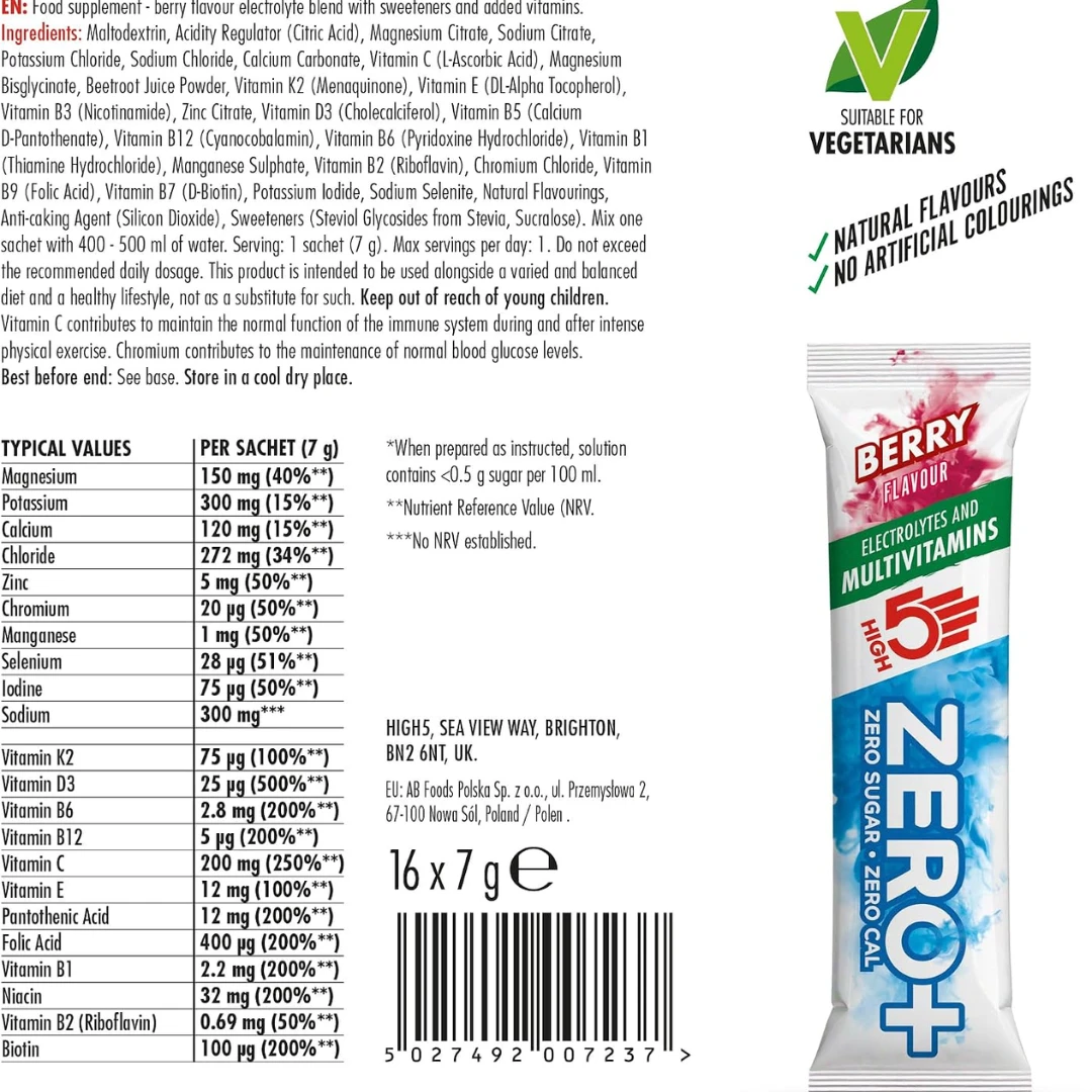 High5 Zero+ Electrolyte Multivitamin Drink Mix Sachet 7g (Berry)