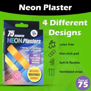 Neon Assorted Washproof Kids Plasters (75 Strips)
