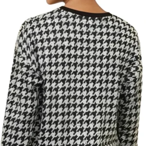 New Look Black Brushed Houndstooth Check Fine Knit Top (Size S)