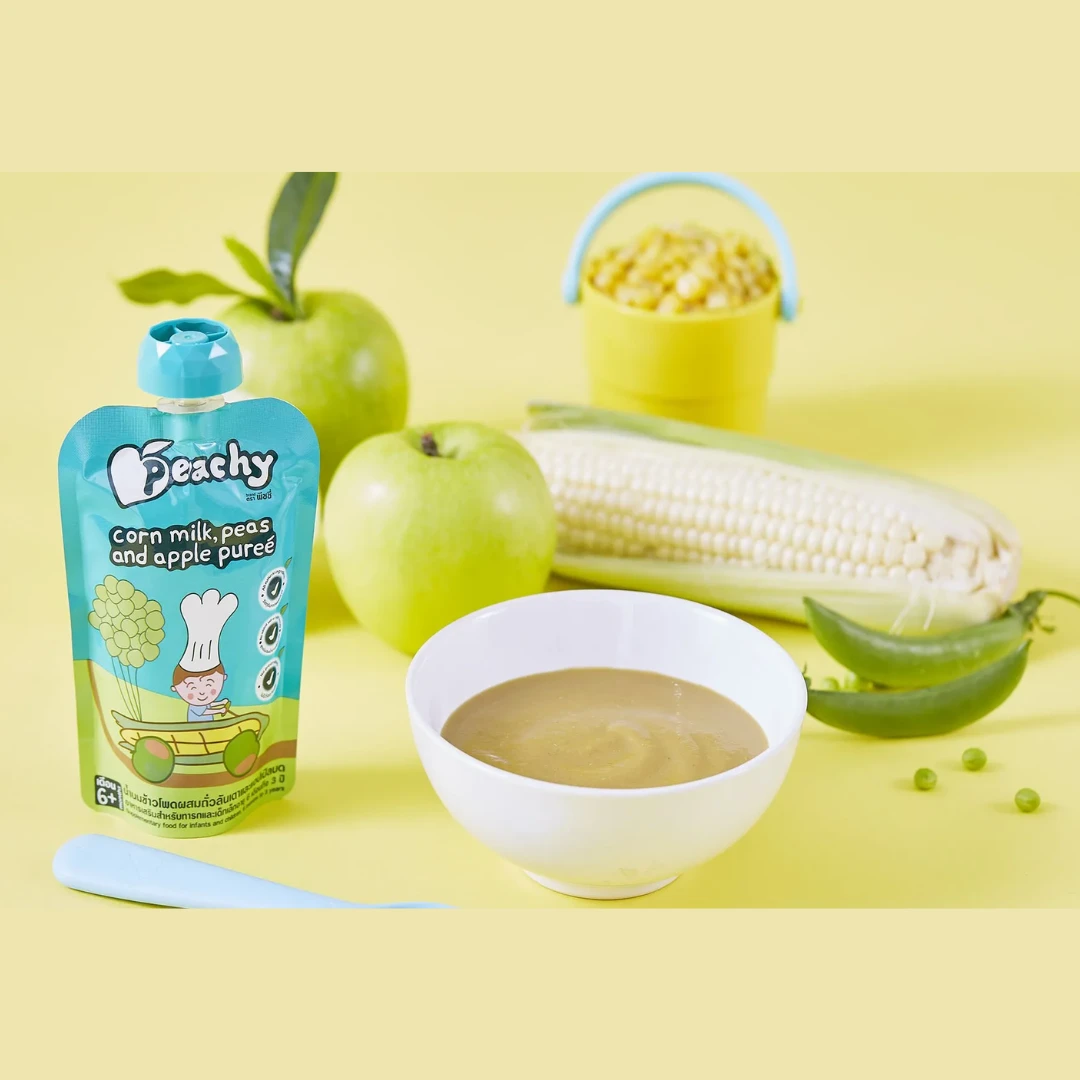 Peachy Corn Milk, Peas & Apple Purée Baby Food Pouch 100g