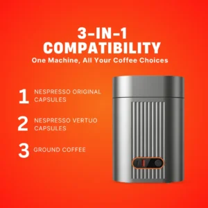 Portable 3 in 1 Espresso Coffee Maker for Ground Coffee and Nespresso Capsules