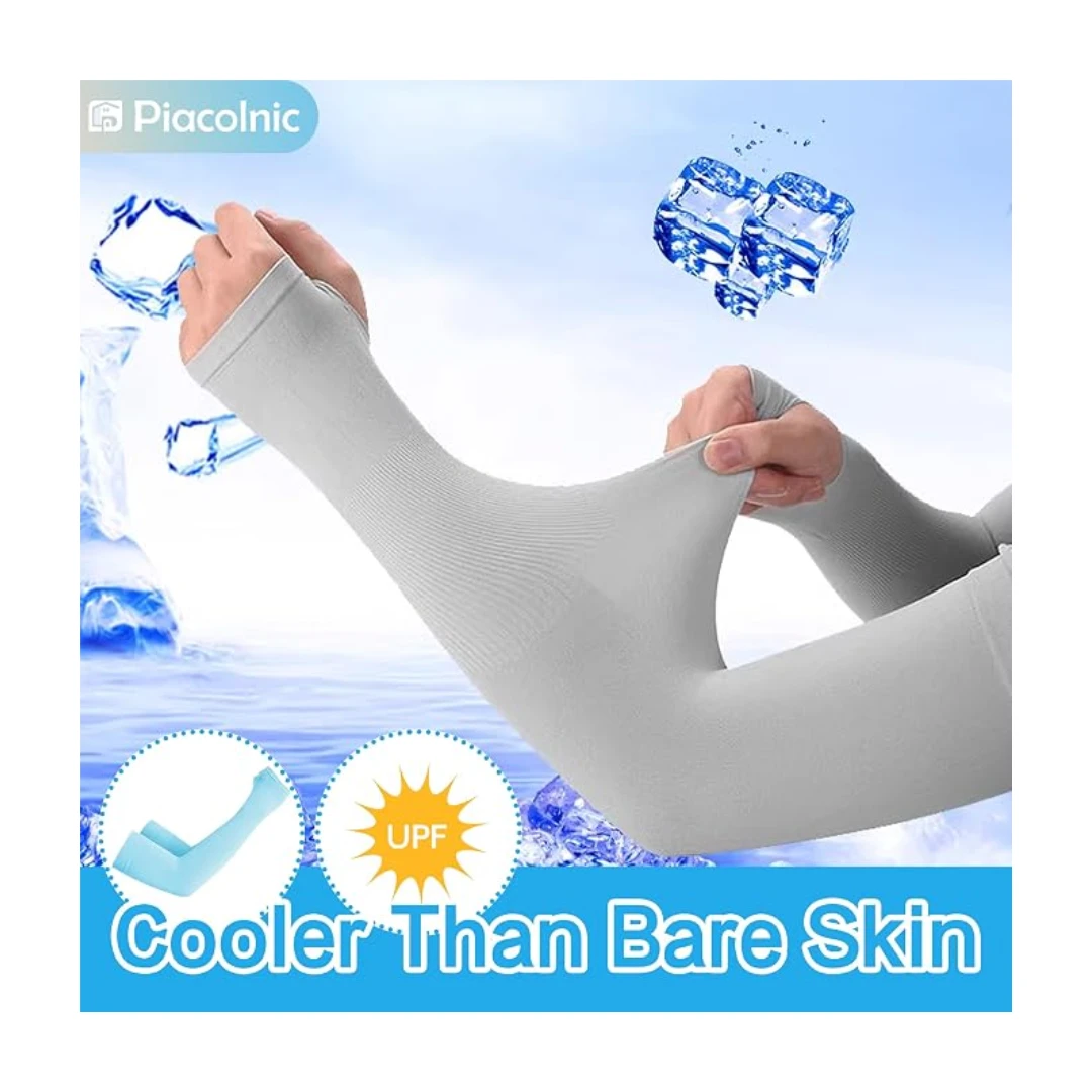 UPF 50+ Ice Silk UV Protection Cooling Arm Sleeves (Grey)