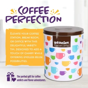 Beanies Instant Coffee Sachets in Coffee Cup Design Tin