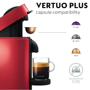 Nespresso Vertuo Plus Capsule Coffee Machine, Cherry Red