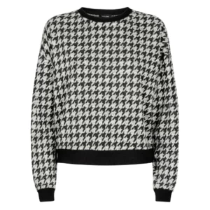 New Look Black Brushed Houndstooth Check Fine Knit Top (Size S)