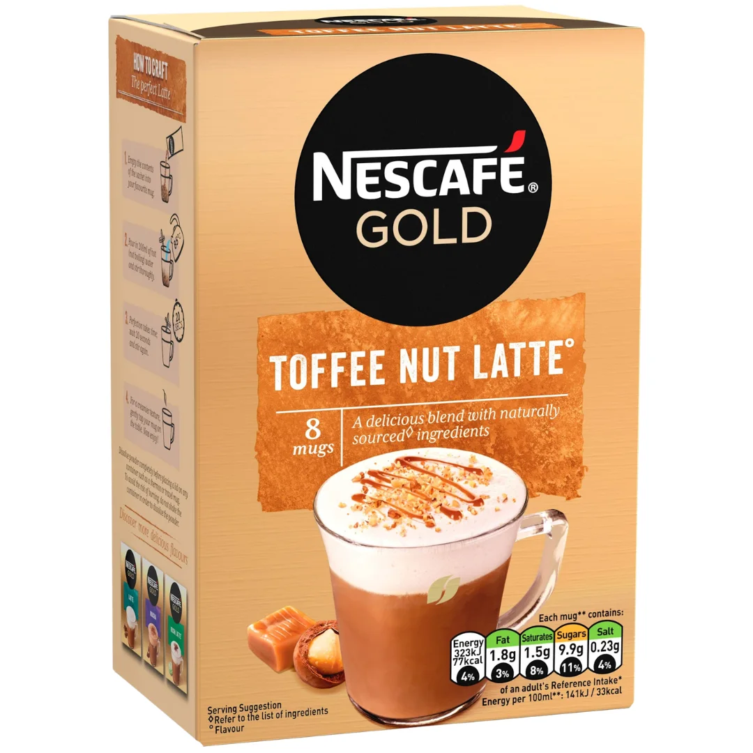 Nescafe Gold Toffee Nut Latte Coffee Sachets 8X18.6G